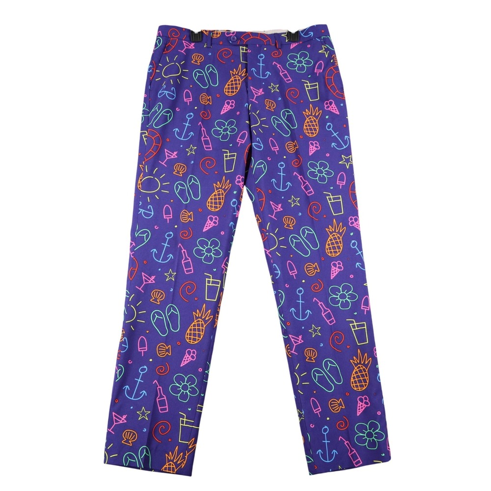 No School OppoSuits Dress Pants Mens 36x33 Neon Summer Icons Tropical Party